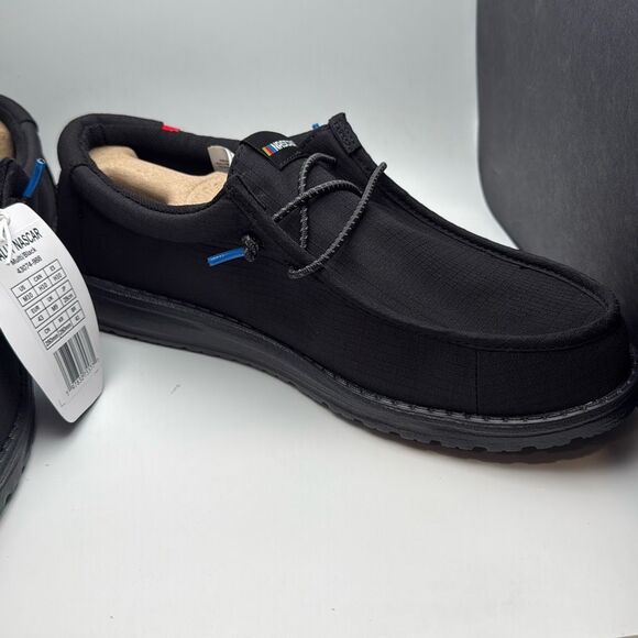 HEYDUDE NASCAR Wally MENS SIZE 10 Black Shoes NEW With Box - Picture 7 of 7